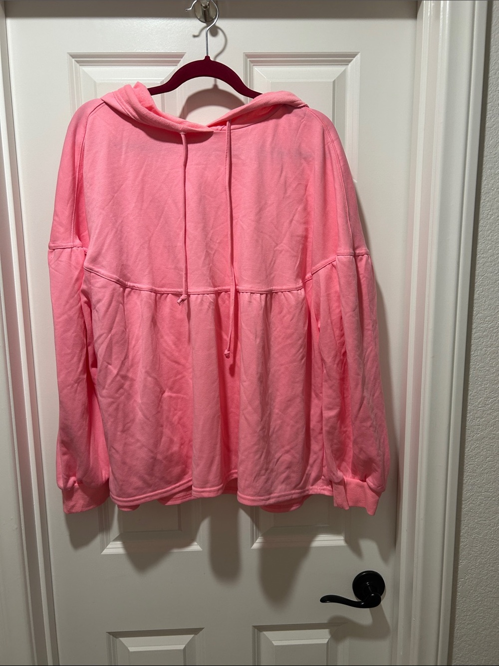 Oversized Pink Hooded Tunic Sweatshirt with Drawstring